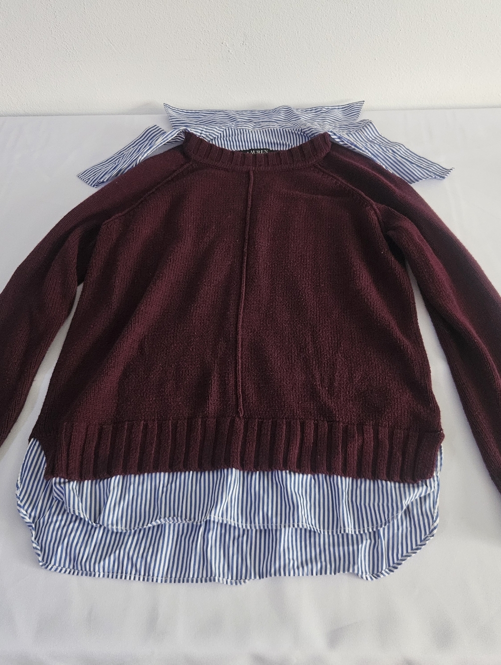 Ralph Lauren Burgundy Layered-Look Crewneck Sweater